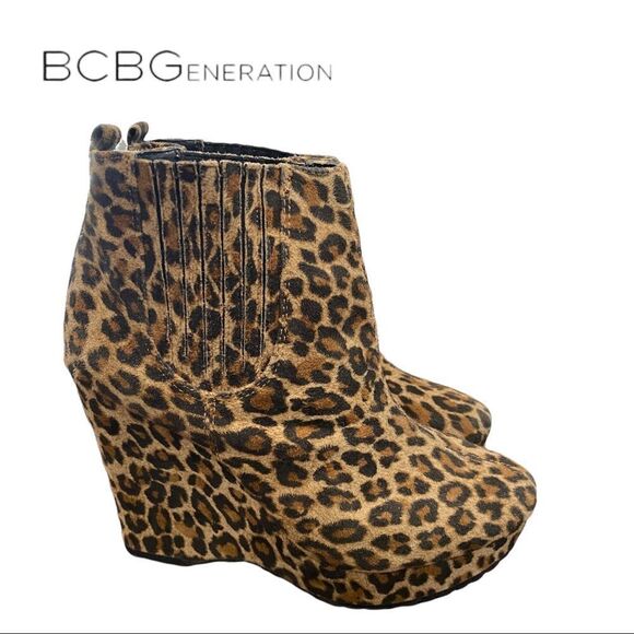 BDBGeneration Cheetah Animal Print Platform Wedge Ankle Boots Booties 7.5 - Picture 1 of 6